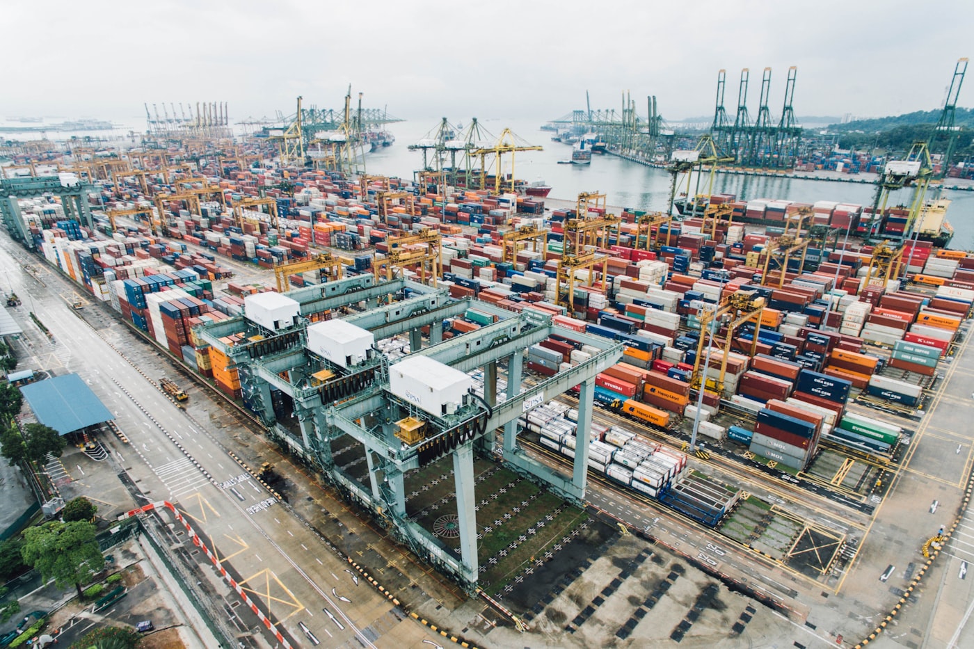 Containers staged for export shipping